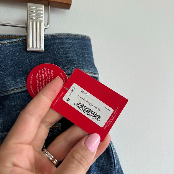 Spanx Denim Patch Pockets High Rise Cropped Wide Leg Jeans Blue XL NWT - Picture 7 of 10